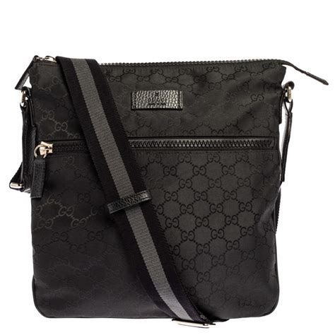 black leather gucci medium messenger bag|gucci black messenger bag women's.